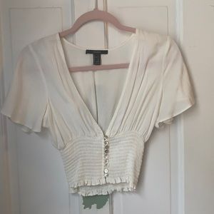 Forever 21 Button Up White Crop Top